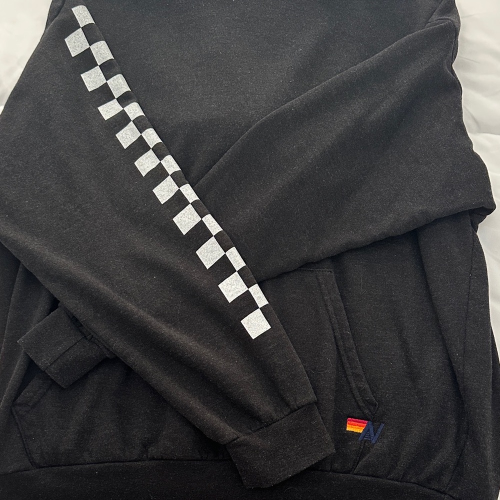 Aviator Nation Black Hoodie with Checkered Sleeve